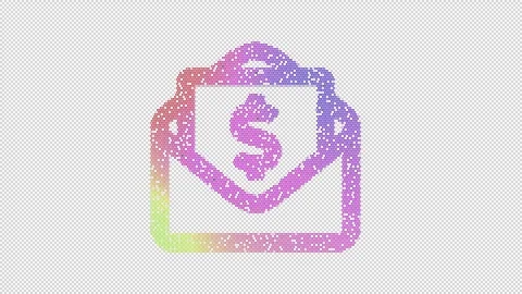 Icon envelope open dollar is made up of LED square shapes that shimmer and Vídeo Stock 297247552