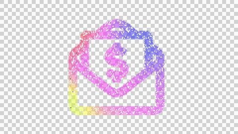 Icon envelope open dollar is made up of LED square shapes. There are bright Stock Illustration
