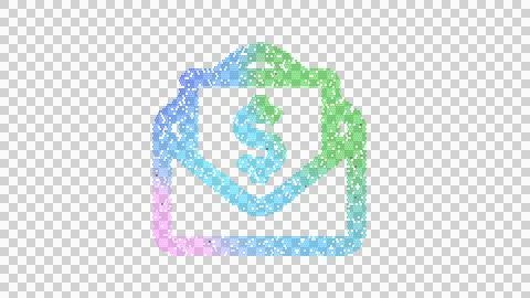 Icon envelope open dollar is made up of LED square shapes. There are bright Stock Illustration