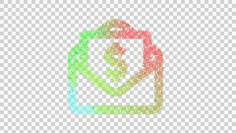Icon envelope open dollar is made up of LED square shapes. There are bright Stock Illustration
