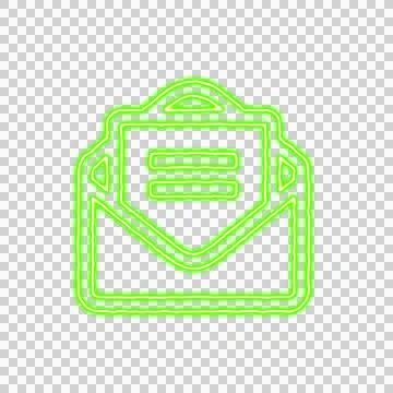 Icon envelope open text from the flow of energy of green color. Shimmering neon Stock Illustration