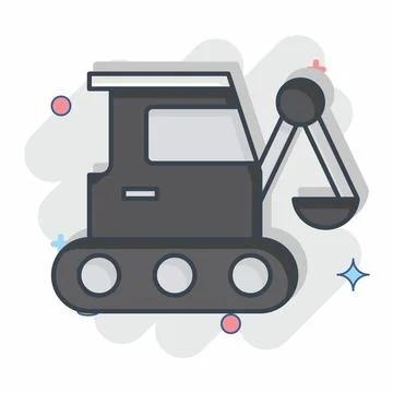 Icon Excavator. related to Building Material symbol. comic style. simple de.. Stock Illustration