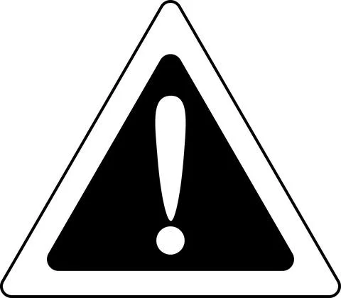 The icon is an exclamation mark in a triangle, black silhouette. Stock Illustration