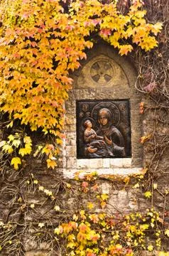 Icon on external church wall at Kalemegdan fortress in Belgrade Stock Photos