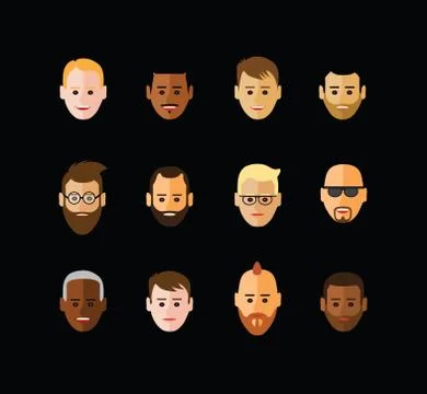 Icon of faces on black background Illustrazione stock