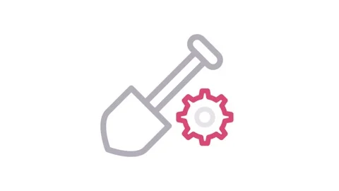 Icon featuring a shovel and gear wheel, symbolizing construction and mechan.. Stock Footage 334918443