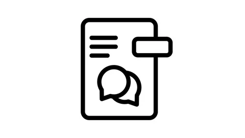 Icon of a file with a speech bubble, indicating a discussion or note linked.. Stock Footage 334834303