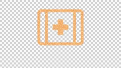 Icon first aid is made of yellow grains of sand. Some grains of sand fall down. Stock Illustration