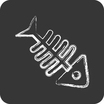 Icon Fish Bone. suitable for seafood symbol. chalk Style. simple design edi.. Illustrazione stock