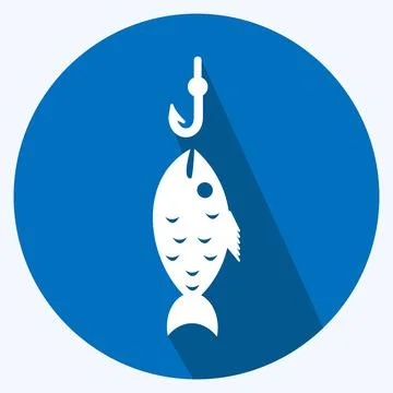 Icon Fish Caught. suitable for Sea symbol. long shadow style. simple design e Stock Illustration