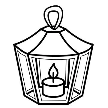 Icon of a flashlight with a lit candle. Black and white vector image Stock Illustration