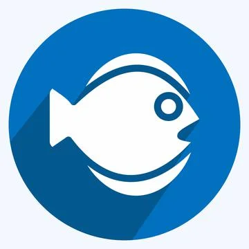 Icon Flat Fish. suitable for seafood symbol. long shadow style. simple design Stock Illustration