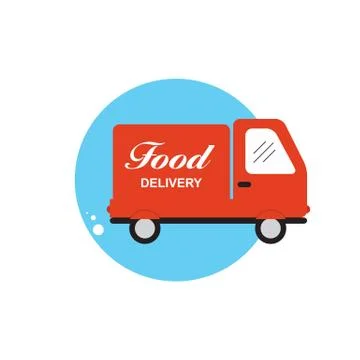 Icon with Flat Graphics Element of Food Delivery Car Vector Illu Illustrazione stock