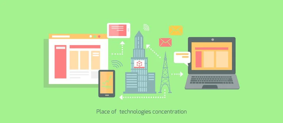 Icon Flat Place of Technologies Concentration Stock Illustration