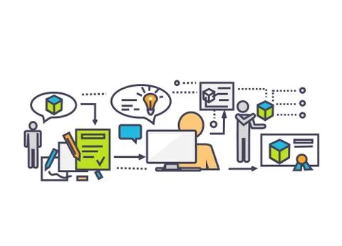 Icon Flat Style 3d Development 스톡 일러스트