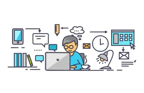 Icon Flat Style Design Work on Project Stock Illustration