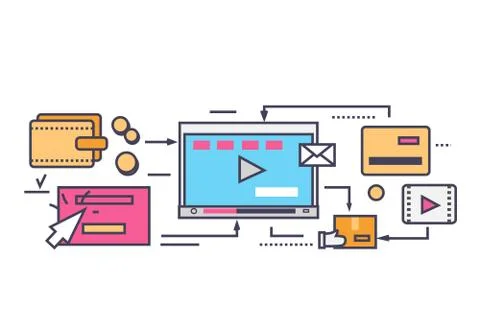 Icon Flat Style Viral Video and Social Marketing Stock Illustration