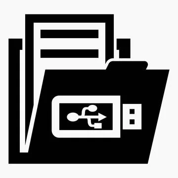 Icon folder and usb connector. Documents from flash media. Stock Illustration