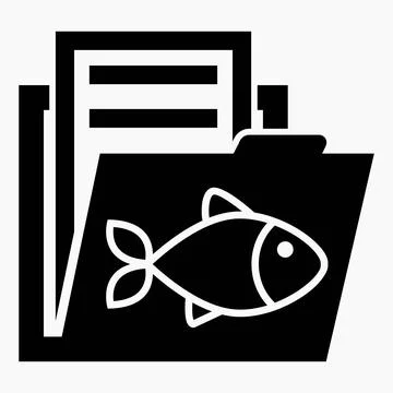 Icon folder with documents and fish. Menu fish restaurant. Stock Illustration