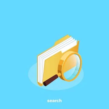 Icon folder with documents and magnifiers, isometric image Stock Illustration