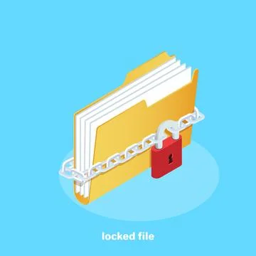 Icon of a folder with documents wrapped in a chain and fastened with a lock,  Stock Illustration