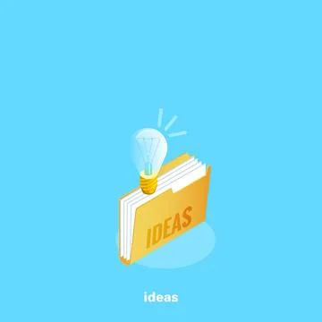 Icon folder with a light bulb and an inscription idea, an isometric image Stock Illustration