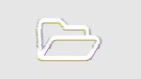 Icon folder open is distorted. Glitch. Noise, chromatic aberration, geometric Stock Footage 303396308