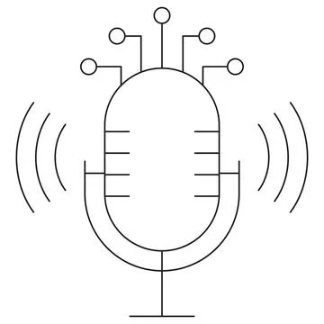 Icon of a futuristic microphone with circuit elements Illustrazione stock