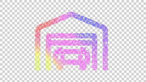 Icon garage open is made up of LED square shapes. There are bright diodes and Stock Illustration