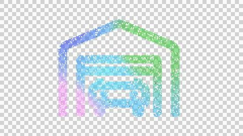 Icon garage open is made up of LED square shapes. There are bright diodes and Stock Illustration