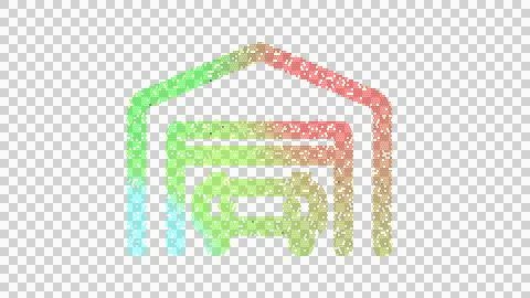Icon garage open is made up of LED square shapes. There are bright diodes and Stock Illustration