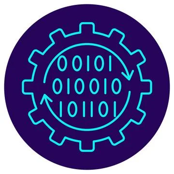 Icon of a gear with binary code and arrows inside Stock Illustration