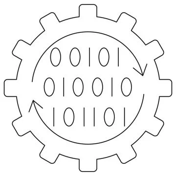 Icon of a gear with binary code inside, symbolizing digital automation Stock Illustration