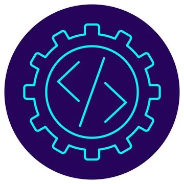 Icon of a gear with a code symbol inside Stock Illustration