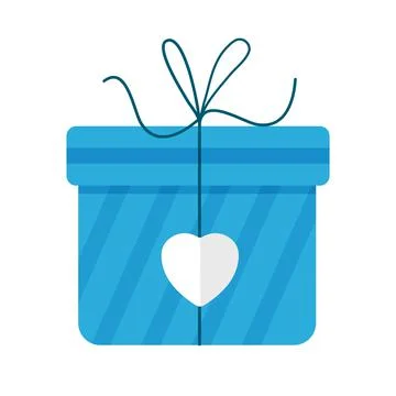 Icon Gift box vector illustration with white paper heart. In blue tones. For Stock Illustration