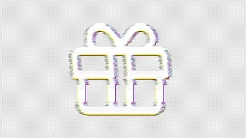 Icon gift is distorted. Glitch. Noise, chromatic aberration, geometric Vídeos de archivo 303396709
