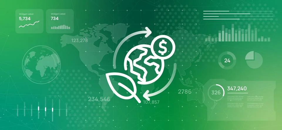 Icon globe dollar and leaf illustration symbolizes green economy Stock Illustration