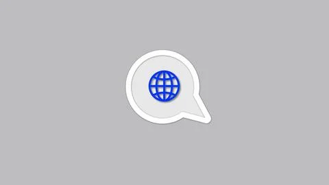 Icon of a globe inside a speech bubble on a grey background. Illustrazione stock