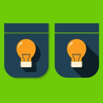 Icon glowing light bulb on a simple shield Stock Illustration