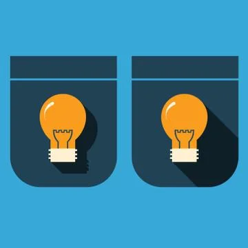 Icon glowing light bulb on a simple shield Stock Illustration