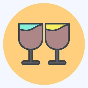 Icon Goblets. suitable for Wedding symbol. color mate style. simple design ed Stock Illustration