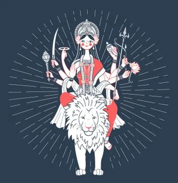 Icon of Goddess Durga   a lion Stock Illustration