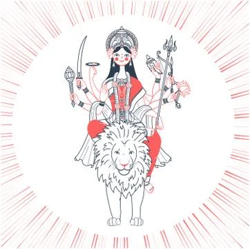 Icon of Goddess Durga many hands Stock Illustration