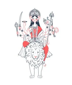 Icon of Goddess Durga   two colors Illustrazione stock
