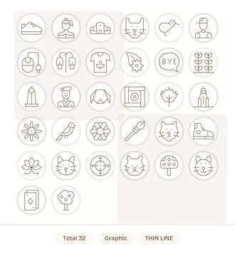 Icon Graphic Digital Vector Pack containing 32 Editable Thin Line 128x128 Ico Stock Illustration