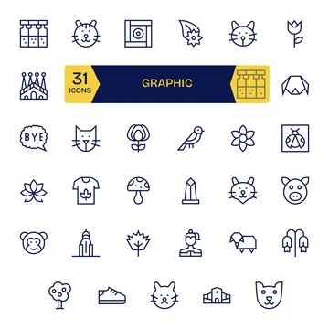 Icon Graphic Vector Graphics Pack including 35 Regular Line High Resolution.. Stock Illustration