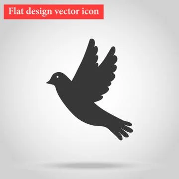 Icon gray bird flying flat design with shadow Stock Illustration