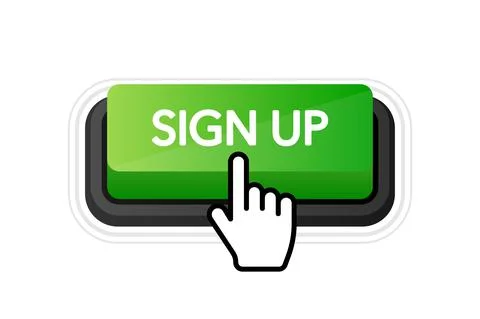 Icon with green sign up 3D button on white background for web marketing desig Illustrazione stock
