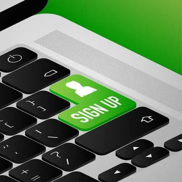 Icon with green sign up button on white background for web marketing design Illustrazione stock