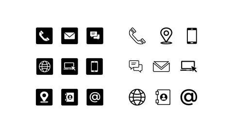Icon Grid Representing Communication and Information Methods Illustrazione stock